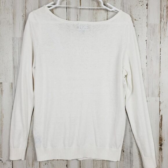 Worthington Embellished Scoop Neck Sweater White Size LP - Picture 2 of 11